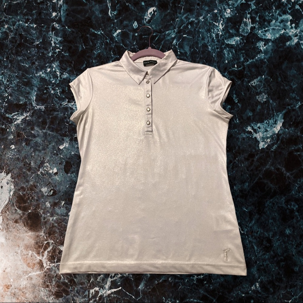 Golfino Capped-Sleeve Unisex Golf Polo; Shimmery Cream